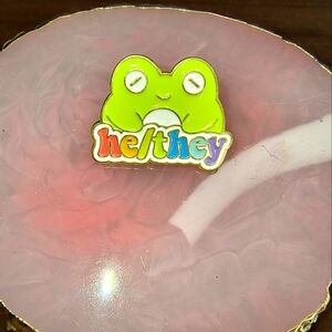 Women’s jewelry Cute Frog and colorful he/They fashion Enamel Pin! LGBT Proud!